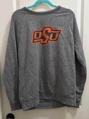 Women’s OSU Cowboys Crewneck Orange Logo Pullover Sweatshirt Light Grey Sz L